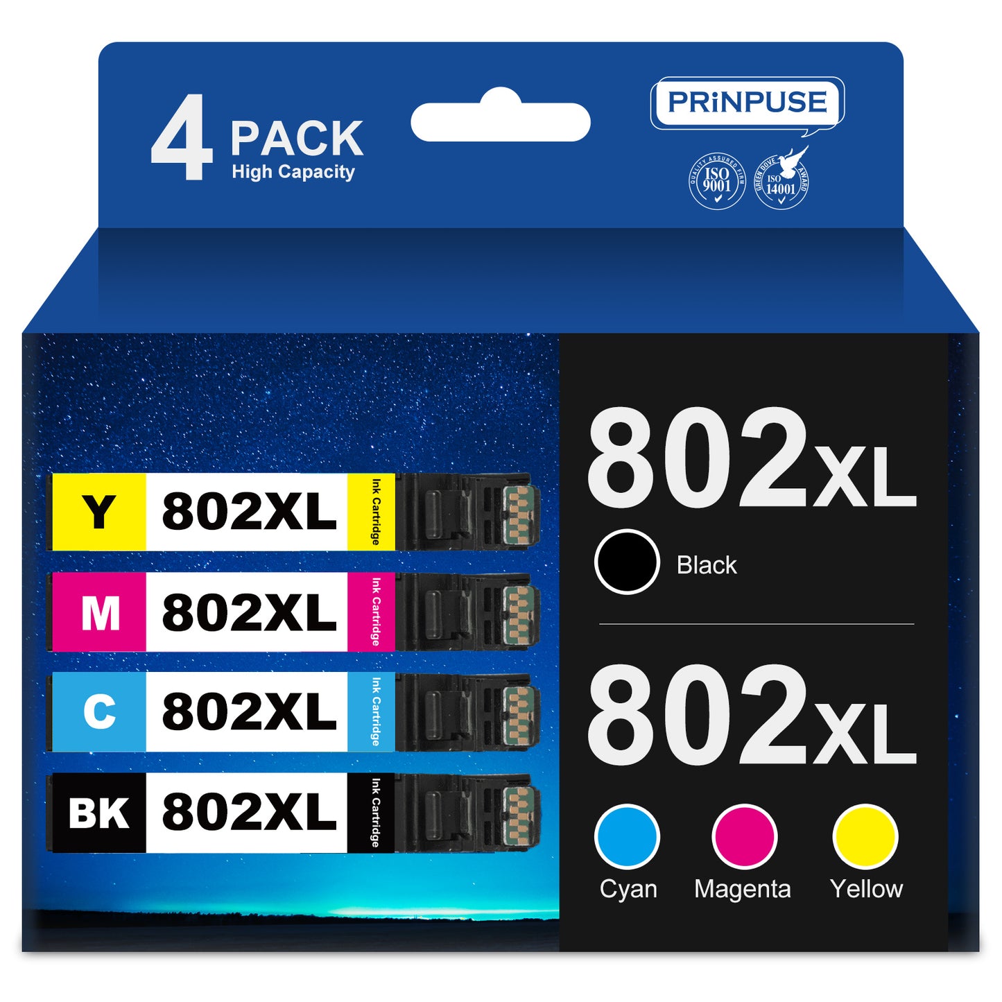 802XL Ink Cartridge for Epson 802XL Ink for Workforce Pro WF-4734 WF-4740 WF-4730 Printer (4 Pack)