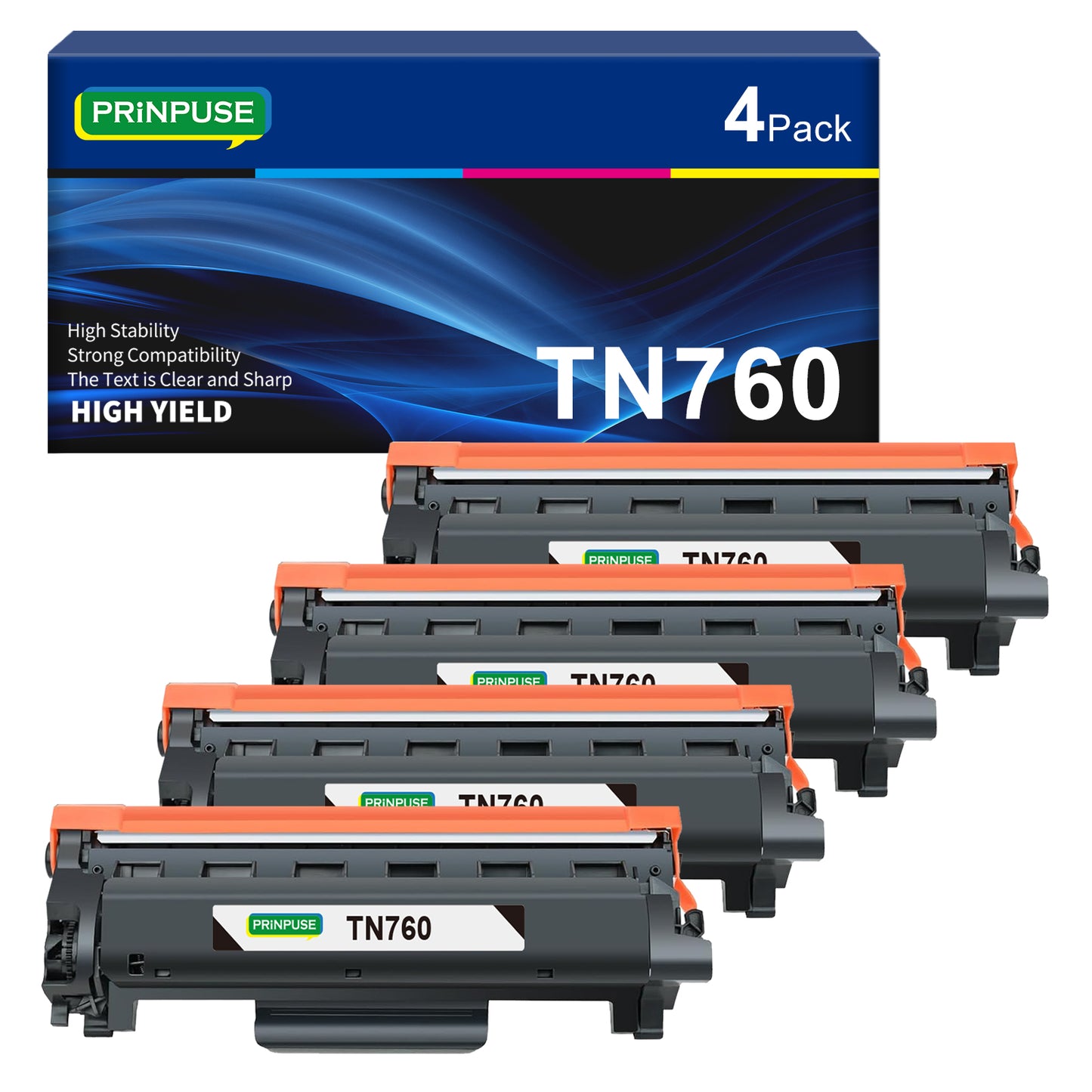 TN760 Toner Cartridge Compatible for Brother TN-760 TN 760 TN-730 730 Work for DCP-L2550DW MFC-L2710DW MFC-L2750DW HL-L2395DW HL-L2350DW HL-L2390DW HL-L2370DW Printer(Black, 4 Pack)