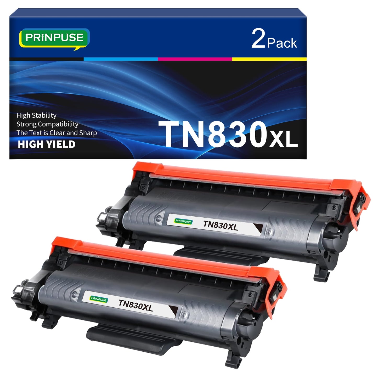 TN830XL Black High Yield Printer Toner Cartridge TN830 toner cartridge Compatible for Brother TN830XL TN830 TN-830 HL-L2460DW HL-L2405W DCP-L2640DW MFC-L2820DW HL-L2400D Printer Ink (2 Pack)