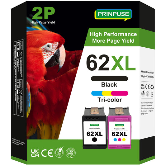62XL Ink Cartridge Compatible for HP 62 Ink Cartridge for HP ink 62 for HP Envy 5540 5640 5642 5643 5660 OfficeJet 200 250 5740 8040 (2 Pack)