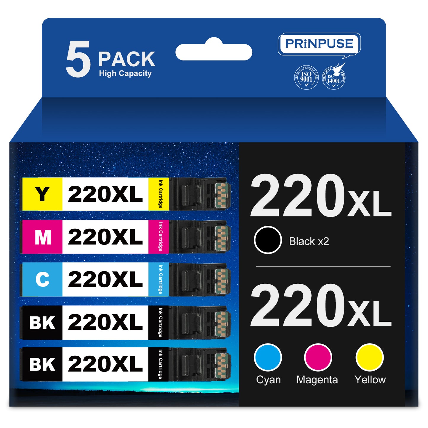 220 Ink Cartridge for Epson 220 ink Cartridge 220XL T220XL for Epson ink use with Workforce WF-2760 WF-2750 WF-2630 WF-2650 WF-2660 XP-320 XP-420 Printer ink (5 Pack Black Cyan Magenta Yellow)