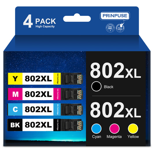 802XL Ink Cartridge for Epson 802XL Ink for Workforce Pro WF-4734 WF-4740 WF-4730 Printer (4 Pack)