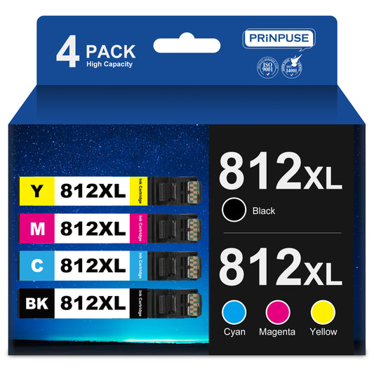 812XL Ink Cartridge for Epson 812 T812XL Ink Cartridges for Workforce Pro WF-7820 WF-7840 WF-7310 Workforce EC-C7000 Printer (Black Cyan Magenta Yellow, 4-Pack)