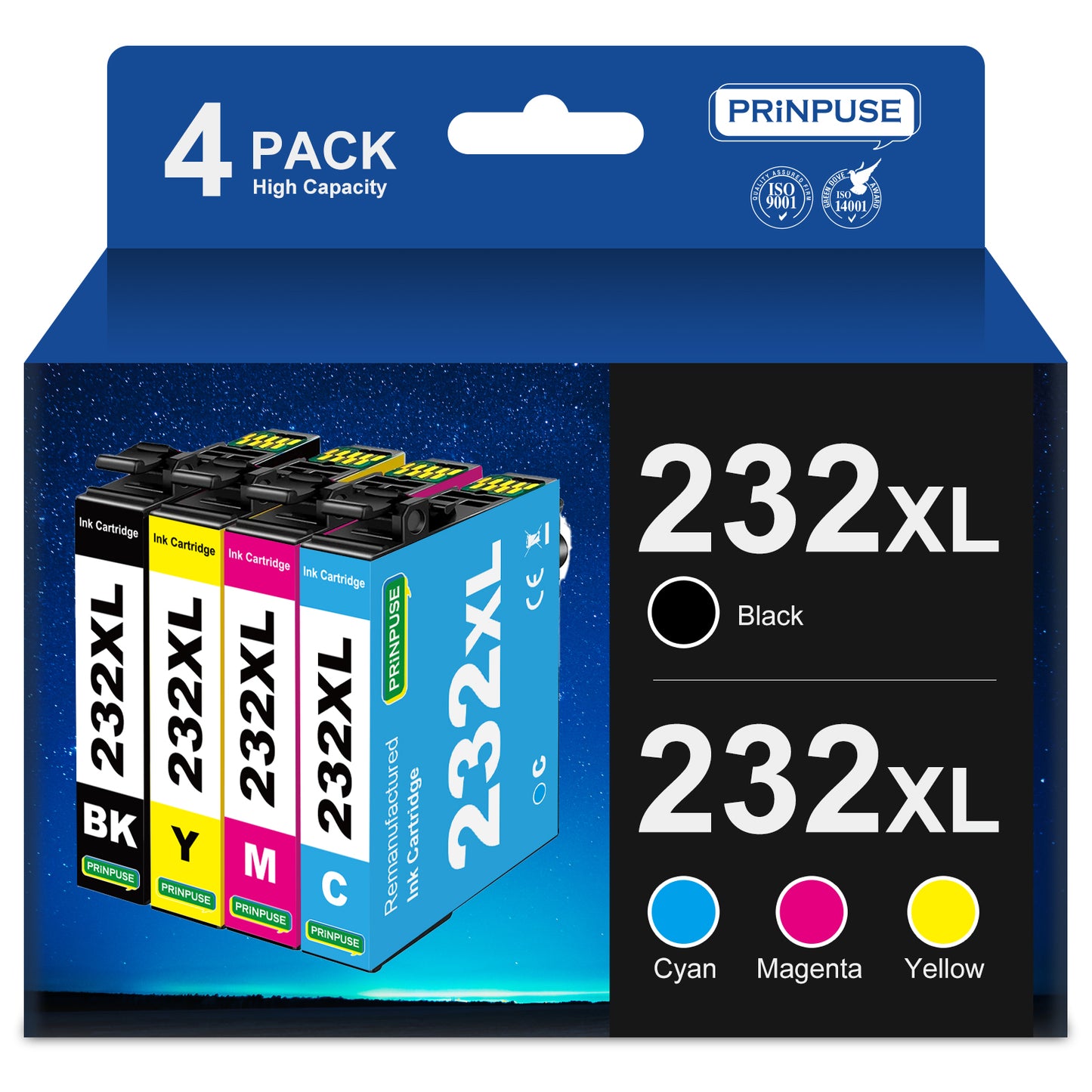 232XL Ink Cartridges for Epson 232 XL ink T232XL 232 ink for Epson Workforce WF-2930 WF-2950 Expression XP-4200 XP-4205 Printer (Black, Cyan, Magenta, Yellow）