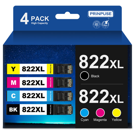 822XL Ink Cartridges for Epson 822 Ink for Epson 822xl Ink Cartridges for Epson WorkForce Pro WF-3820 WF-4820 WF-4830 Printer (Black Cyan Magenta Yellow)