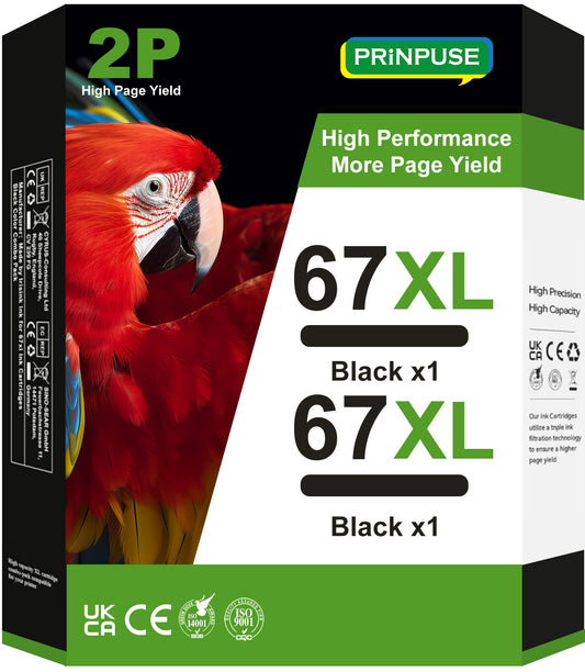 67XL Black Ink cartridge Compatible for HP 67 Black Ink Cartridge for HP Black Ink 67 for HP Envy 6000 6055 6055e 6400e 6455e 6458e Deskjet 2742e 2752e 2755e Envy Pro 6455 6458 Printer (2 Black)