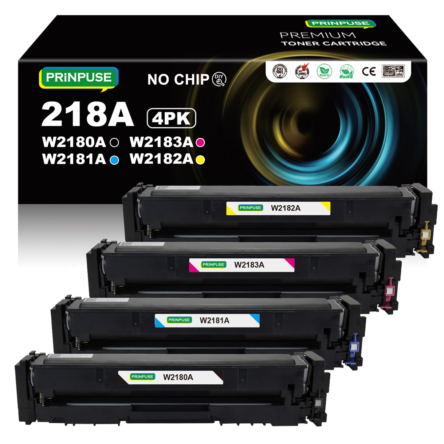 218 Toner Cartridges Compatible for HP 218A Toner Cartridges 218a W2180A 218x W2180X for Color Pro MFP 3301fdw 3201dw 3301sdw 3301cdw 3201 3301 Series Printer ink (NO Chip)4 Pack